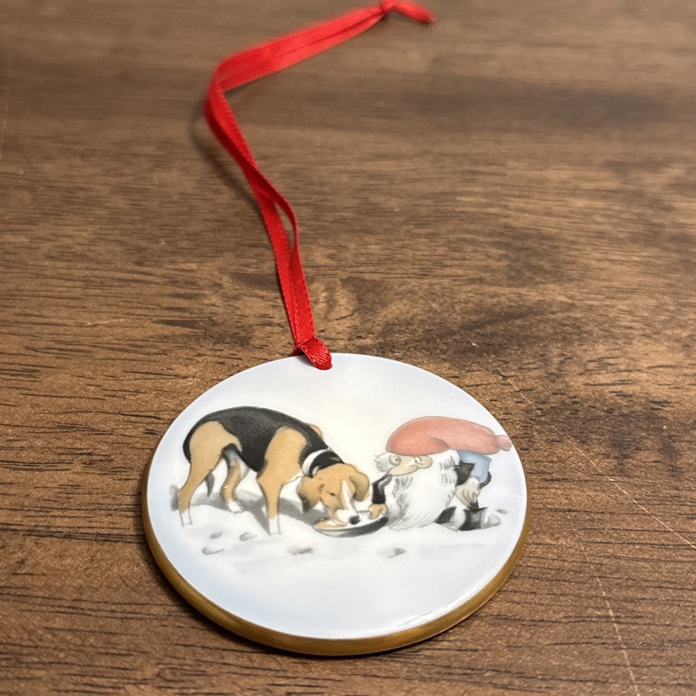 Bing & Grøndahl Christmas ornament Harald‎ Wiberg Denmark 1970 Gnome & Dog